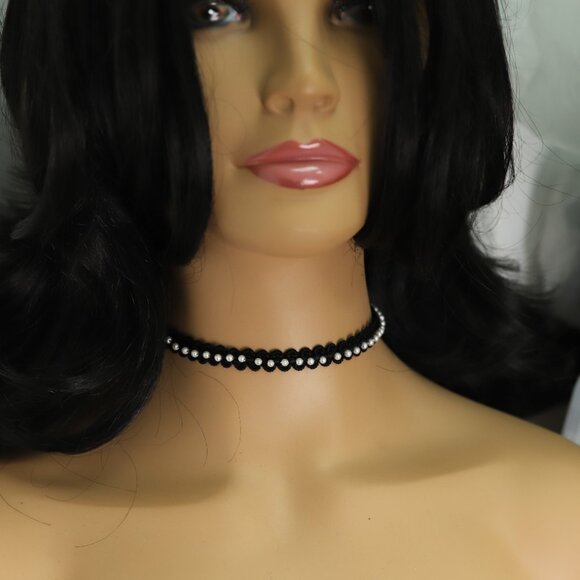 Pearl Black Choker Pearls fancy lace Chokers adjustable (#9) - Picture 8 of 11